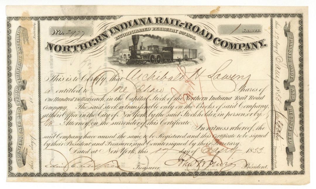 Northern Indiana Rail Road Co. - Stock Certificate