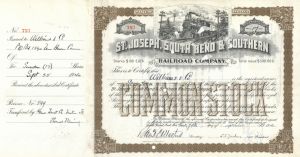 St. Joseph, South Bend and Southern Railroad Co. - Stock Certificate