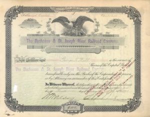 Buchanan and St. Joseph River Railroad Co. - Stock Certificate