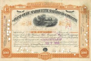 Flint and Pere Marquette Railroad Co. - Michigan Railway Stock Certificate - Usual Condition Problems