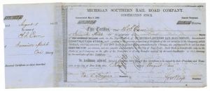 Michigan Southern Rail Road Co. - Stock Certificate