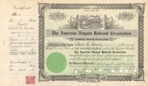 American Niagara Railroad Co. - Stock Certificate