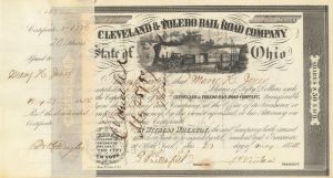 Cleveland and Toledo Railroad Co. - 1854-56 dated Ohio Railway Stock Certificate