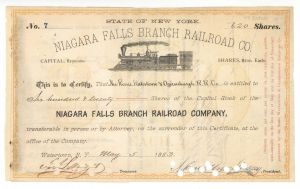 Niagara Falls Branch Railroad Co. - Stock Certificate