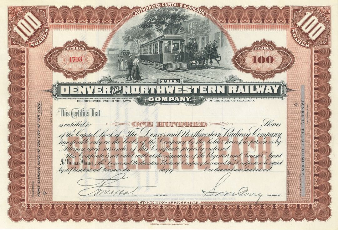 Denver and Northwestern Railway Co. - 1920's circa Unissued Colorado Electric Railroad Stock Certificate