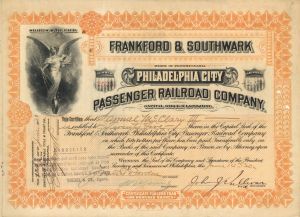Frankford and Southwark Philadelphia City Passenger Railroad Co. - 1905-1938 dated Stock Certificate