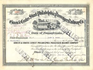 Green and Coates Street Philadelphia Passenger Railway Co. - 1916-1939 dated Stock Certificate