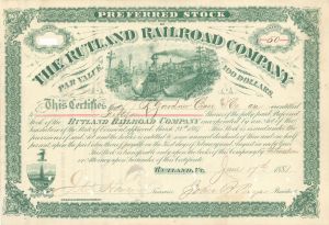 Rutland Railroad Co. - 1881 Stock Certificate