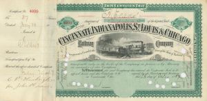 Cincinnati, Indianapolis, St. Louis and Chicago Railway Co. transferred from C.P. Huntington - Stock Certificate