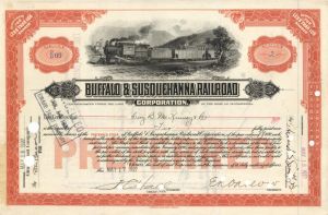 Buffalo and Susquehanna Railroad Corp. - 1923-1929 Stock Certificate