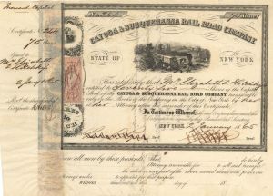 Cayuga and Susquehanna Railroad Co. - 1865 dated Stock Certificate