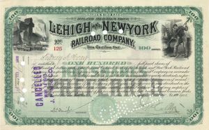 Lehigh and New York Railroad Co. - 1905 dated Stock Certificate