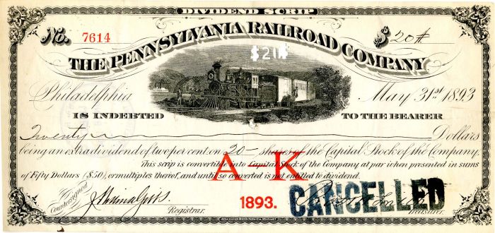 Pennsylvania Railroad Co. - Stock Certificate