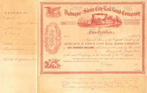 Dubuque and Sioux City Rail Road Co. - Stock Certificate