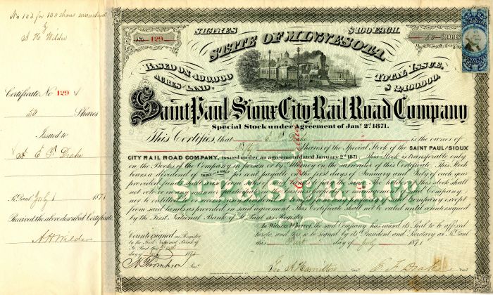 Saint Paul and Sioux City Rail Road Co. - Stock Certificate