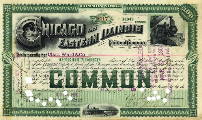 Chicago and Eastern Illinois Railroad Co. - Railway Stock Certificate