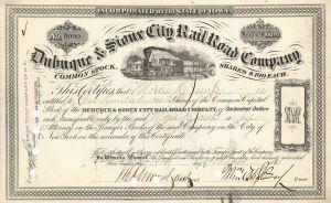 Dubuque and Sioux City Railroad Co. - Stock Certificate