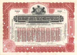 Lehigh Valley Transit Co. - 1912 or 1913 dated Stock Certificate