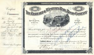 Elkhart and Western Rail Road Co. of Indiana - Stock Certificate