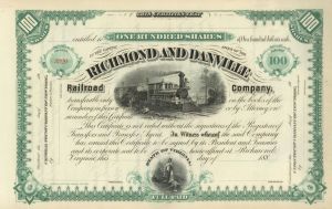Richmond and Danville Railroad Co. - Unissued Stock Certificate
