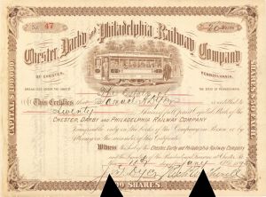 Chester, Darby and Philadelphia Railway Co. - 1895 dated Stock Certificate