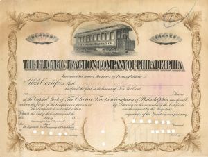 Electric Traction Company of Philadelphia - 1893 dated Stock Certificate