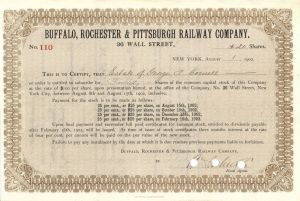 Buffalo, Rochester and Pittsburgh Railway Co. - Stock Certificate