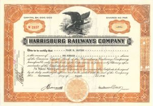 Harrisburg Railways Co. - Stock Certificate