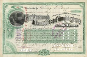 Pittsburgh, McKeesport and Youghiogheny Railroad Co. - 1880's dated Railway Stock Certificate