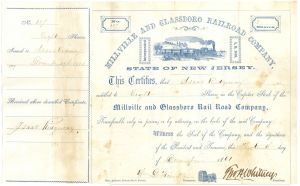Millville and Glassboro Railroad Company - 1860-64 dated Railway Stock Certificate