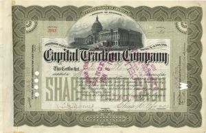 Capital Traction Co. - 1898-1899 dated Stock Certificate