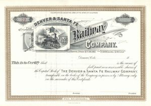 Denver and Santa Fe Railway Co. - Stock Certificate