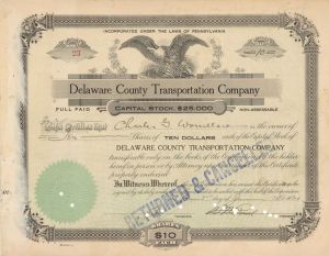 Delaware County Transportation Co. - 1924 Stock Certificate