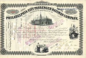 Philadelphia City Passenger Railway Co. - 1892-1911 dated Stock Certificate
