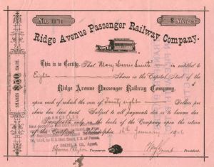 Ridge Avenue Passenger Railway Co. - Stock Certificate