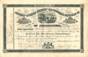 Second and Third Street Passenger Railway Co. - Stock Certificate