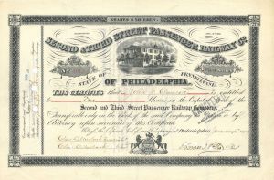 Second and Third Street Passenger Railway Co. - 1897-1908 dated Stock Certificate
