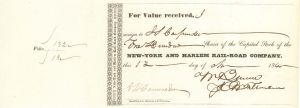 New York and Harlem Rail-Road Co. Stock Transfer - 1840's dated Railway Stock Certificate