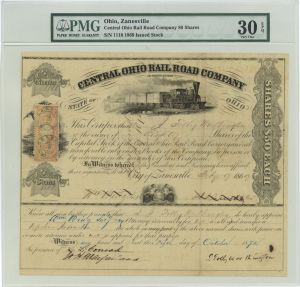 Central Ohio Railroad Co. - 1872 dated Railway Stock Certificate - PMG 30 EPQ