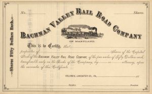 Bachman Valley Rail Road Co. - Unissued Railway Stock Certificate