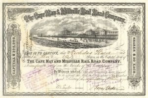 Cape May and Millville Rail Road Co. - 1870's dated New Jersey Railway Stock Certificate