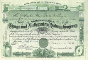 Chicago and Northwestern Railway Co. - Railroad Stock Certificate - Awesome Design