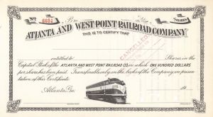 Atlanta and West Point Railroad Co. - Unissued Railway Stock Certificate