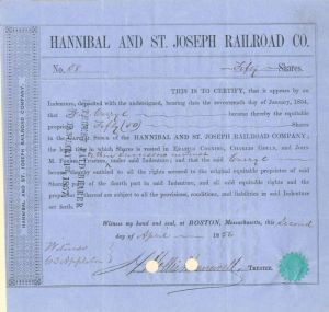 Hannibal and St. Joseph Railroad Co. - Stock Certificate