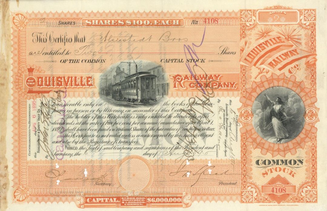 Louisville Railway Co. - Stock Certificate