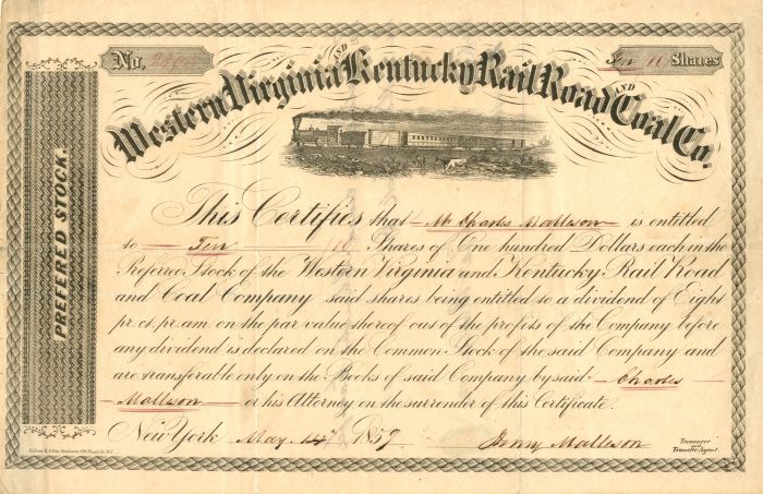 Western Virginia and Kentucky Railroad and Coal Co. - Stock Certificate