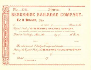 Berkshire Railroad Co. - Stock Certificate