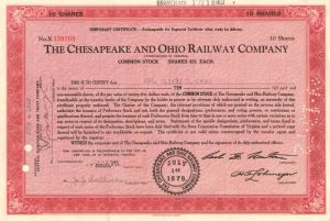 Chesapeake and Ohio Railway Co. - Stock Certificate