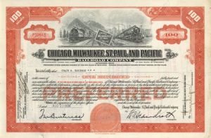 Chicago, Milwaukee, St. Paul and Pacific Railroad Co. - Railway Stock Certificate