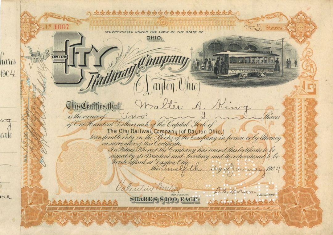 City Railway Co. - 1893-1917 Stock Certificate